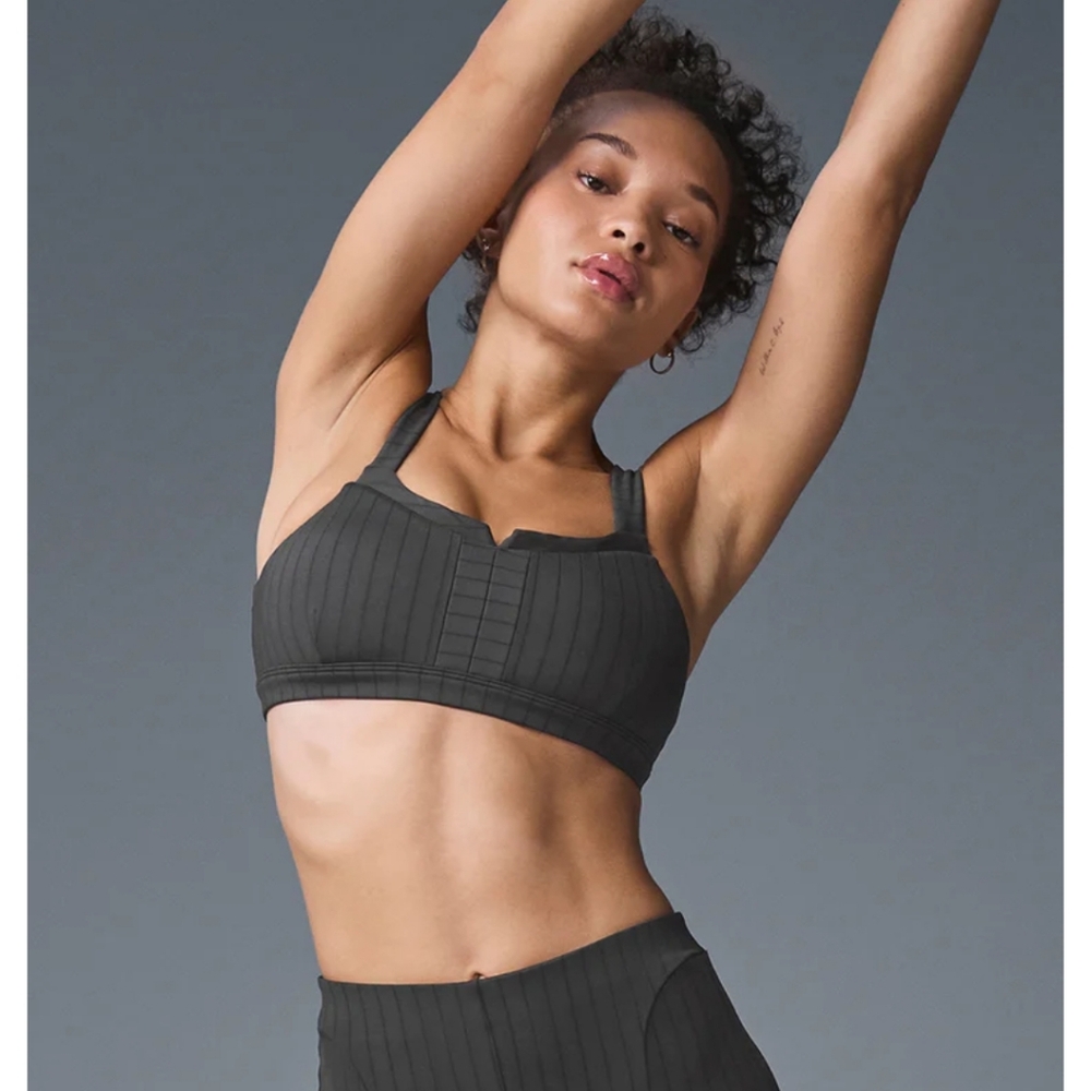 ALO Yoga Pinstripe Black Bra